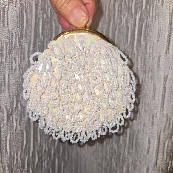 Beaded Evening Purse/coin Bag Evening Round Beaded, Sequins, Rhineston Vtg - Picture 12 of 16